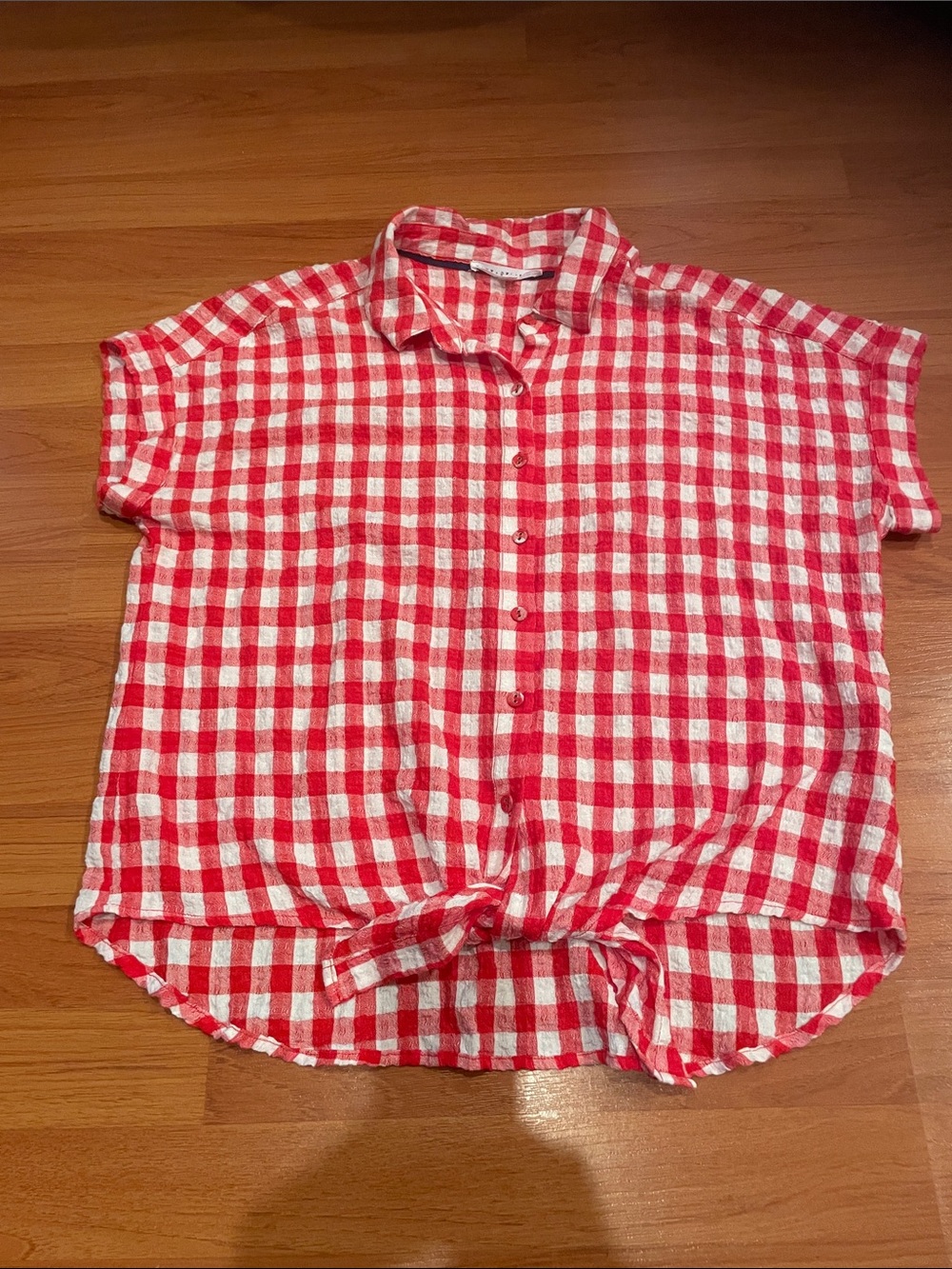Jane & Delancey Women’s Red and White Gingham Button-Front Shirt